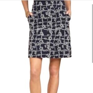 Talbots A-Line Knee-Length Skirt White and Navy Blue Work